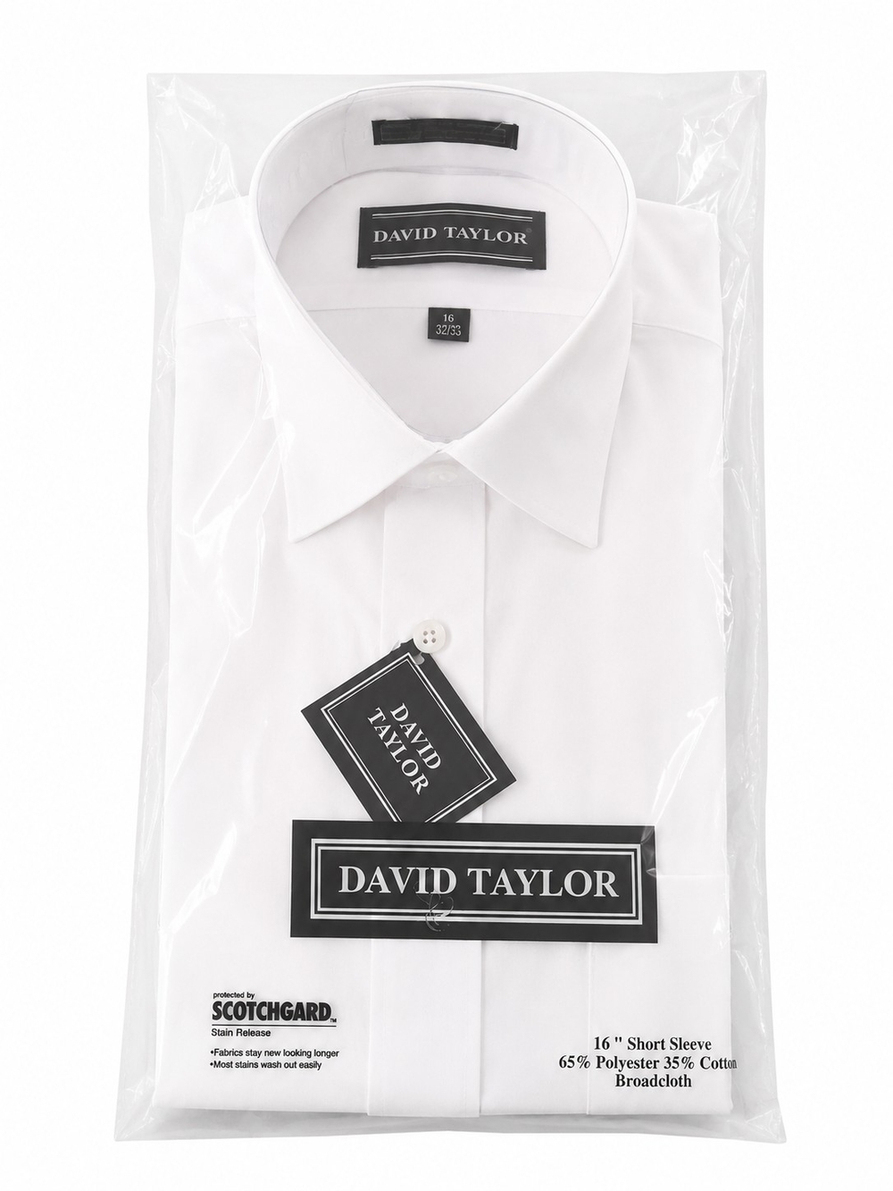David Taylor White Men's Dress Shirt - Point Collar Broadcloth